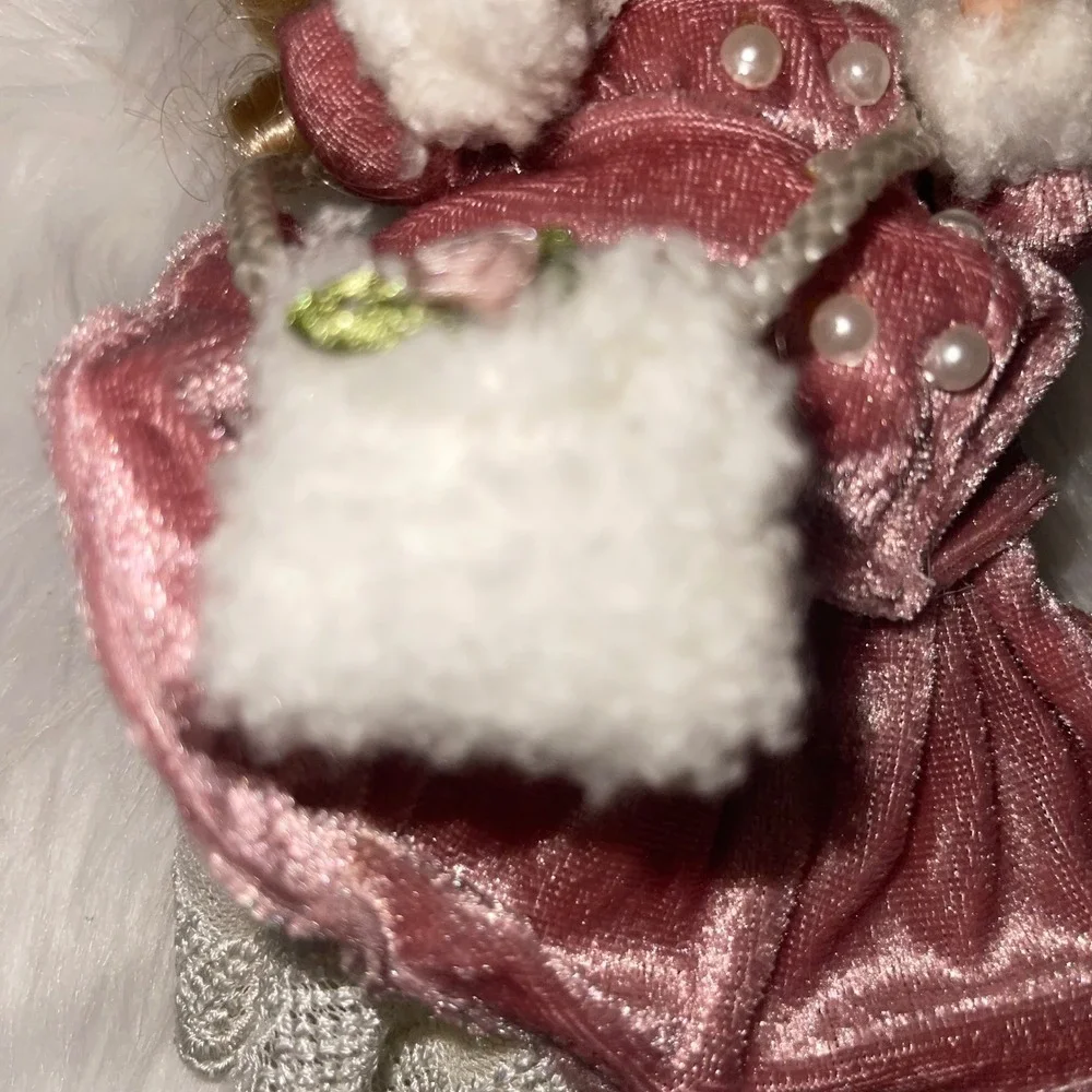Vintage Dillard's Trimmings Winter Girl Ornament Pink‎ Velvet Coat w/ Box